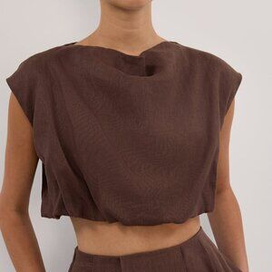 DISSH AMY LINEN BUBBLE TOP, Size 10, Brown, NWT